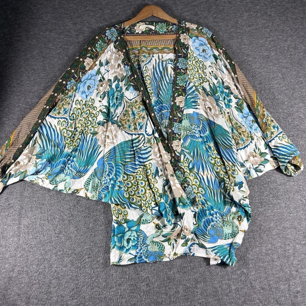 Women's Boho Peacock Kimono‎ Poncho One Size Colorful Open Front Beach